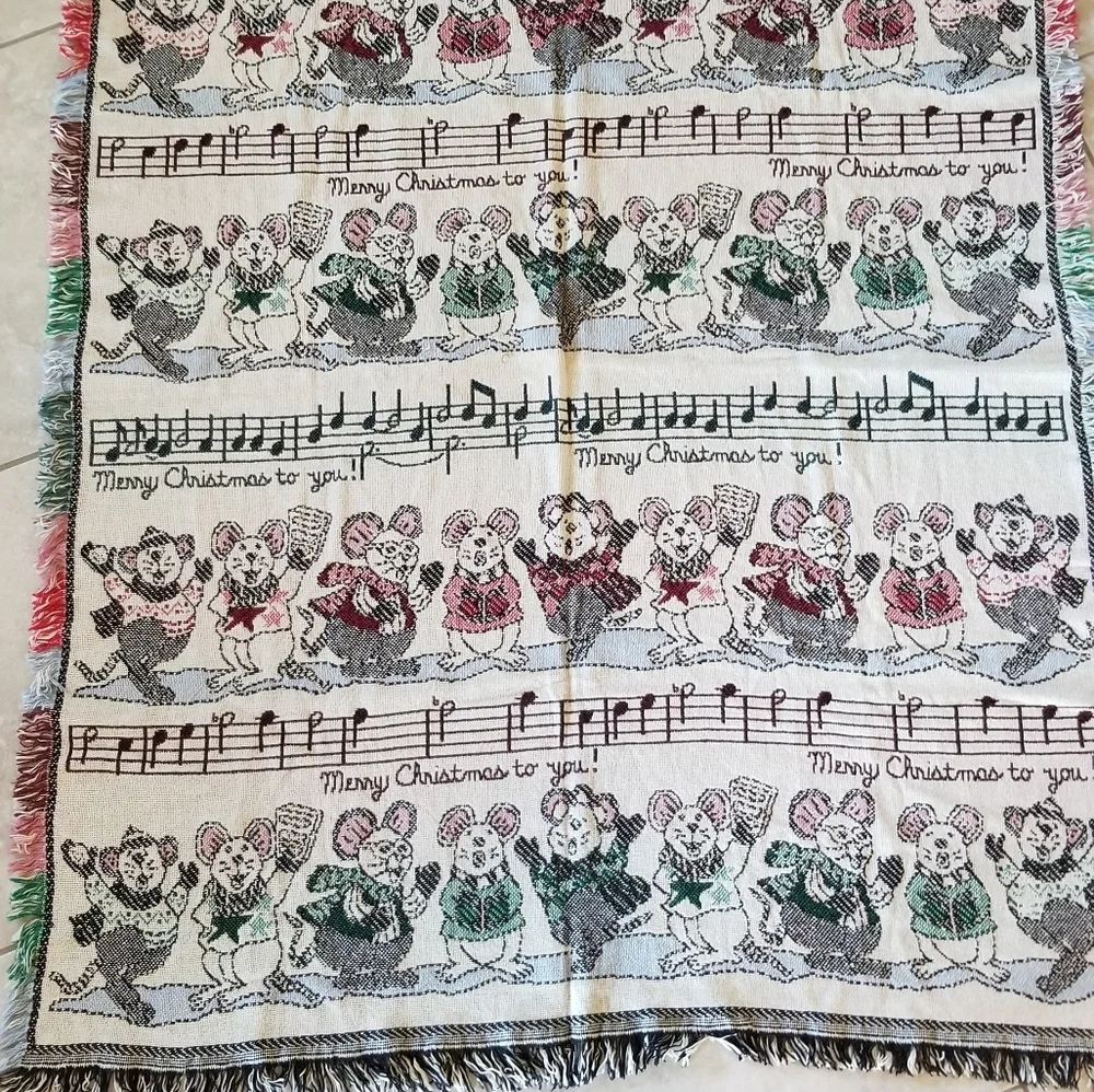 Merry Christmas mouse cream afgan throw tapestry 49 x 61 inches